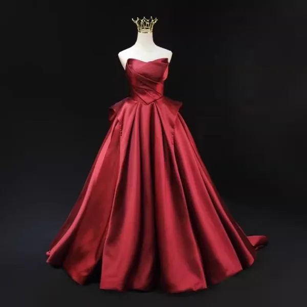 Vintage Retro Burgundy Prom Dresses 2024 Ball Gown Strapless   Vintage Retro Burgundy Prom Dresses 2024 Ball Gown Strapless Sleeveless Backless Sweep Train Prom Formal Dresses 600x600 