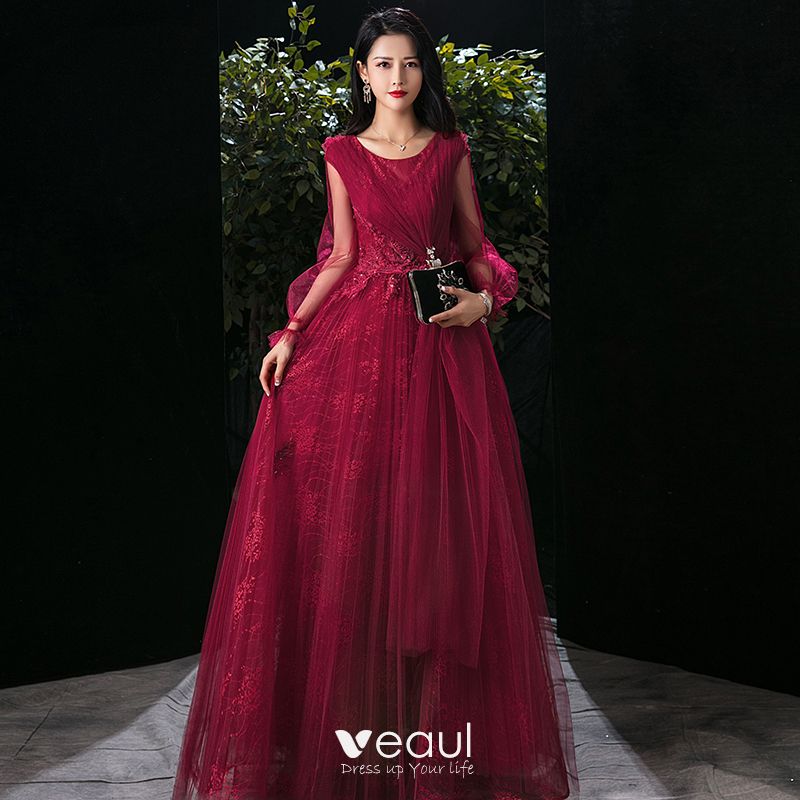 Victorian Style Burgundy Evening Dresses 2020 A-Line / Princess Scoop ...