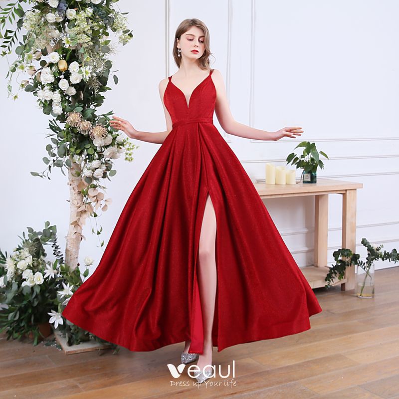 Wine Red Prom Gown with Strappy Backless – loveangeldress
