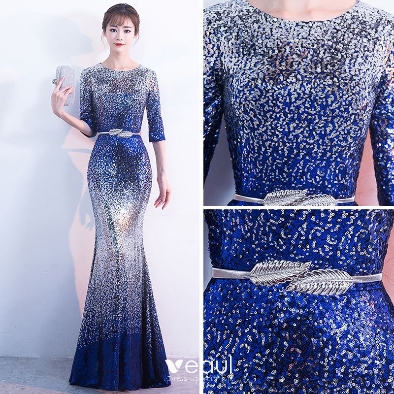 royal blue and silver sequin dress