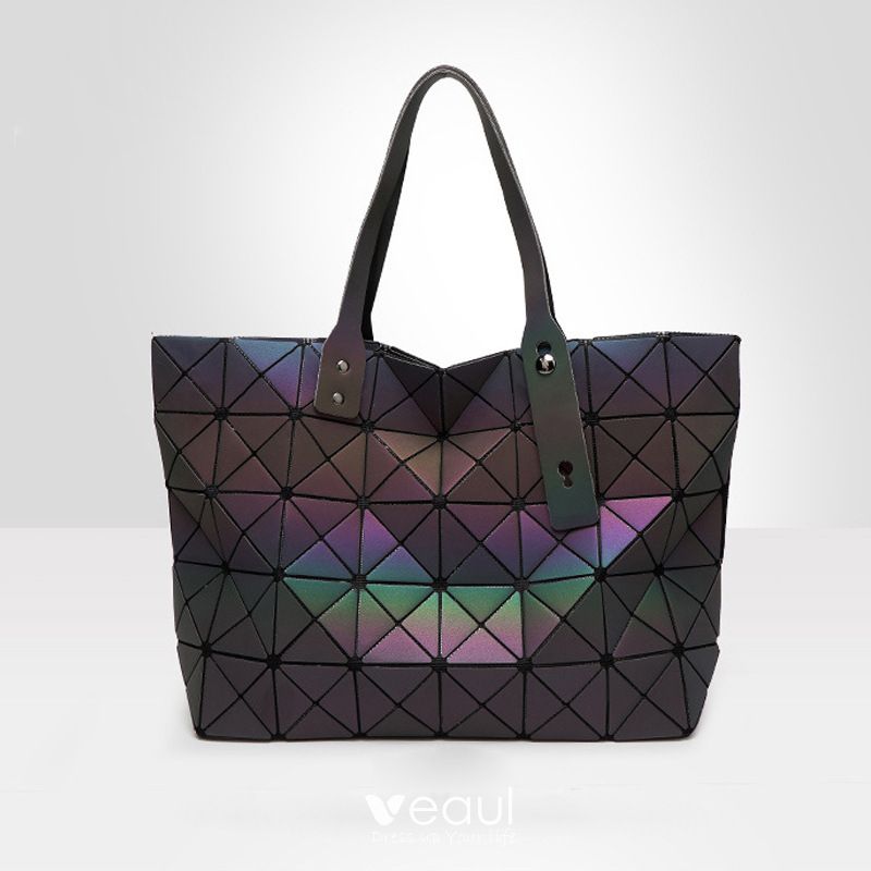 Fashion Multi-Colors Luminous Geometric Square Wallet 2021 PU Holographic  Reflective Women's Bags