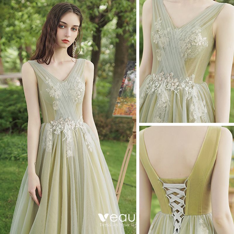 sage green ballgown