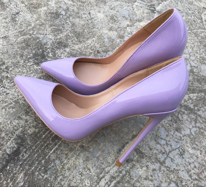 Modest / Simple Lavender Office Pumps 2019 Leather 12 cm Stiletto Heels ...