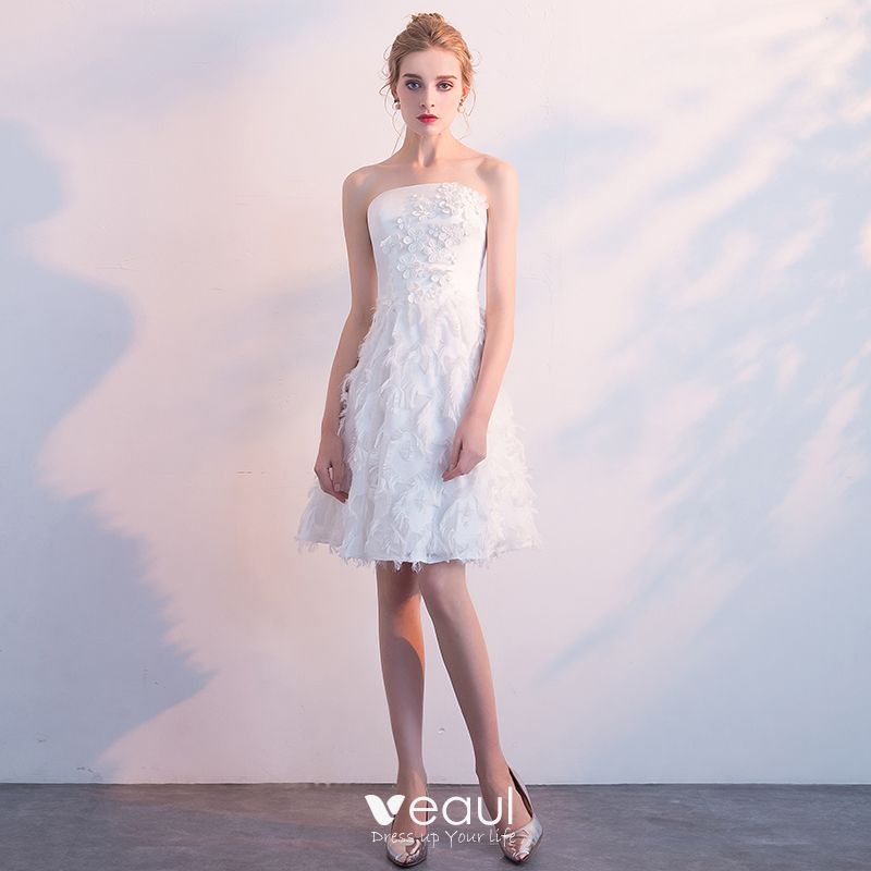 short white strapless wedding dresses