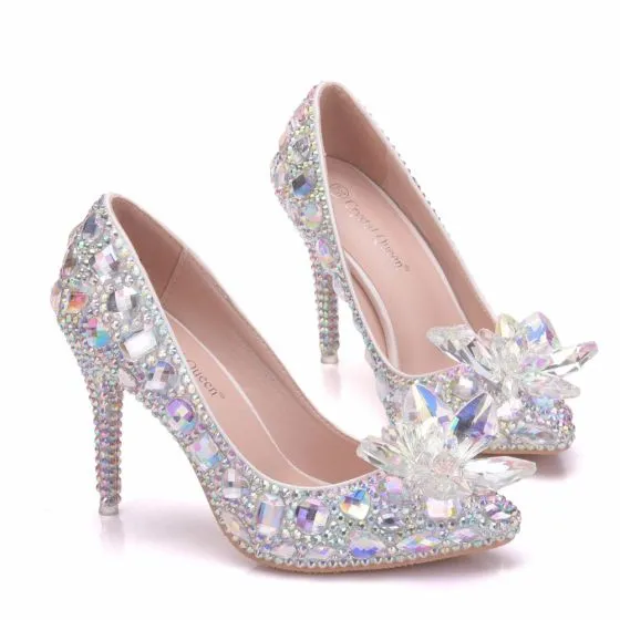 Charming Multi-Colors Cinderella Crystal Wedding Shoes 2019 Rhinestone 9 cm  Stiletto Heels Pointed Toe Wedding