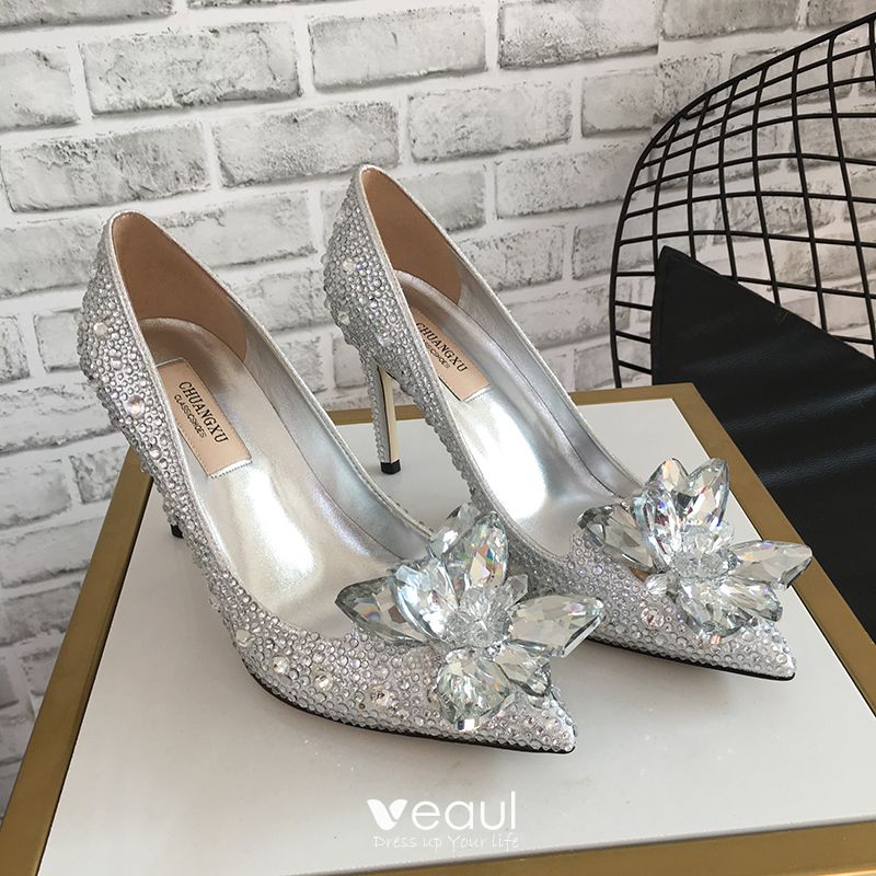 Charming Blushing Pink Evening Party Crystal Pumps 2020 Leather ...