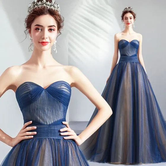 Elegant Navy Blue Prom Dresses 2019 A-Line / Princess Sweetheart ...