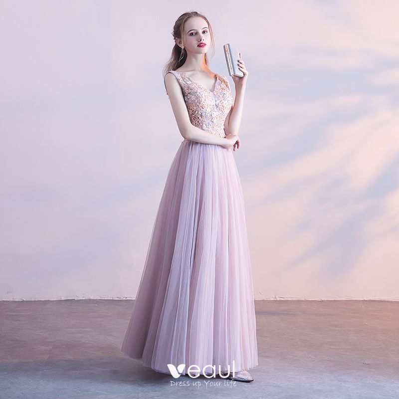 Chic / Beautiful Blushing Pink Prom Dresses 2017 A-Line / Princess Lace ...