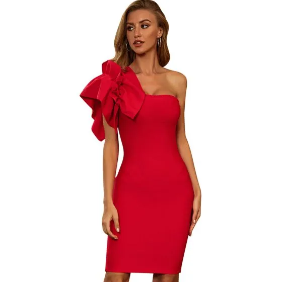 Sexy Charming Red Tight Evening Dresses Cocktail Dresses 2021 Ruffle ...