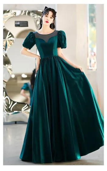 Vintage / Retro Dark Green Prom Dresses 2022 A-Line / Princess Scoop ...