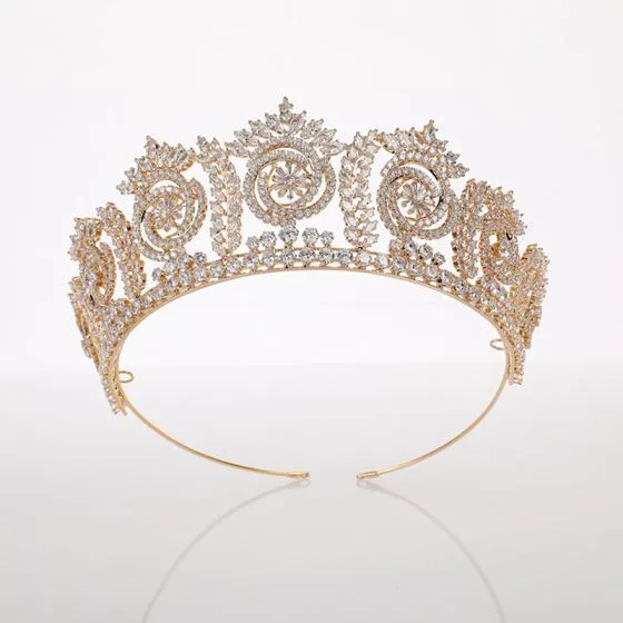High-end Gold Tiara Bridal Hair Accessories 2021 Copper Zircon Wedding ...