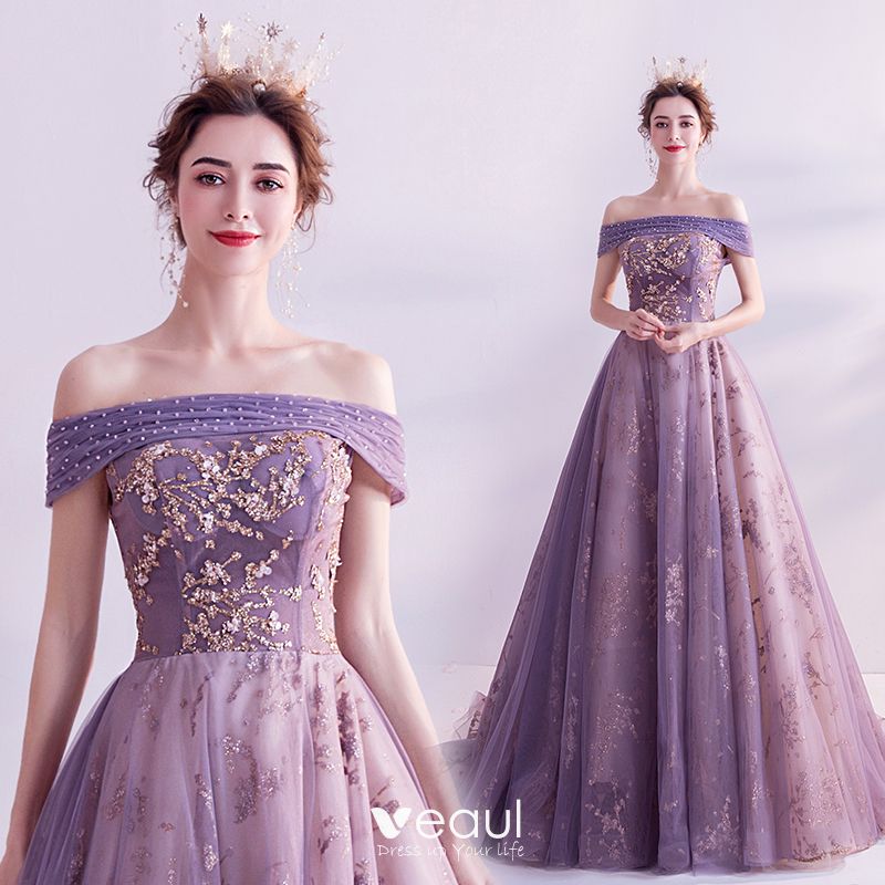Charming Purple Prom Dresses 2020 A-Line / Princess Off-The-Shoulder ...