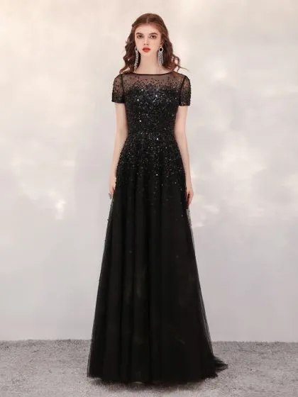 High-end Black See-through Evening Dresses 2020 A-Line / Princess ...