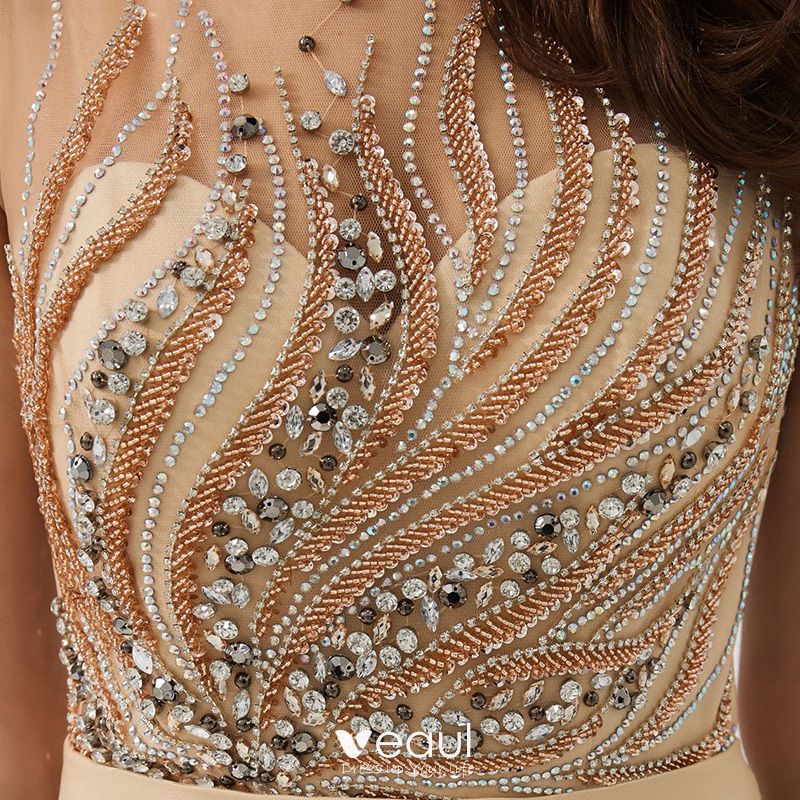 Luxury / Gorgeous Gold See-through Evening Dresses 2020 A-Line ...