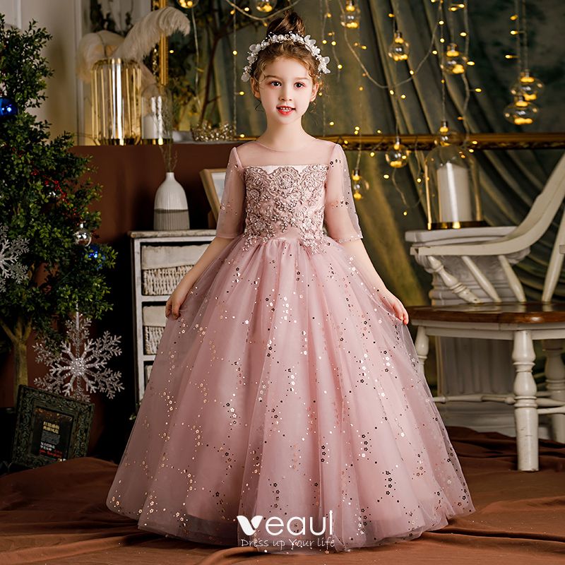 Chic Beautiful Blushing Pink Bridal Short Flower Girl Dresses 2021 Ball  Gown Scoop Neck