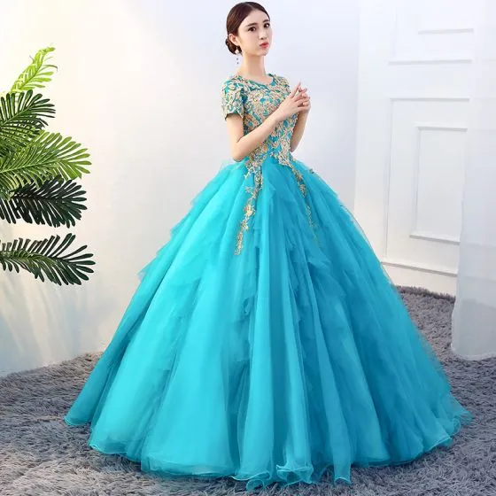 Traditional Jade Green Prom Dresses 2019 Ball Gown Scoop Neck Beading ...