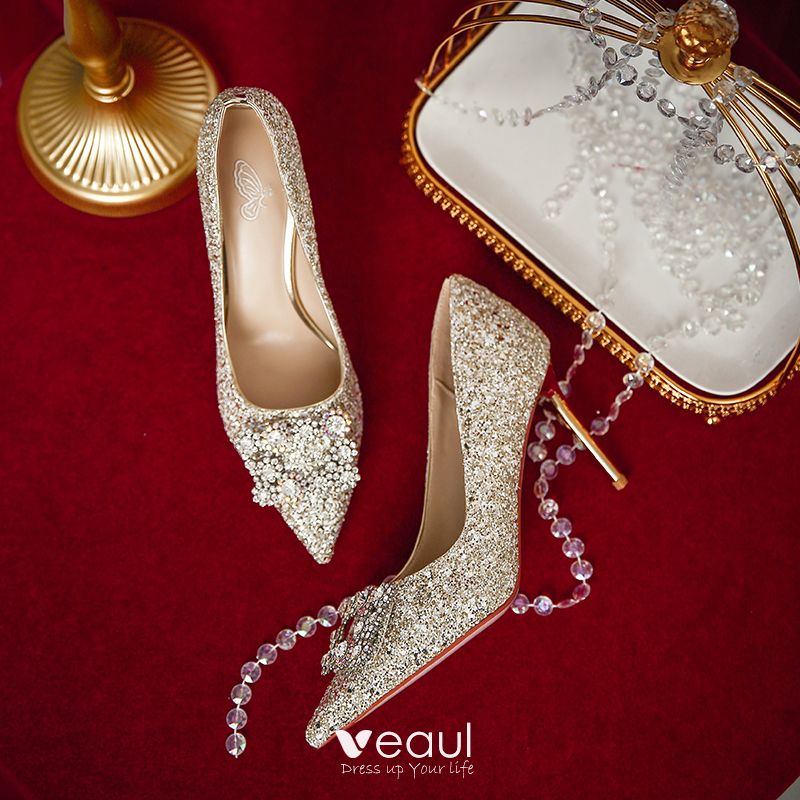 gold glitter bridal shoes