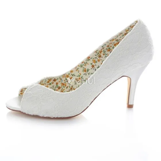 white chunky lace up heels