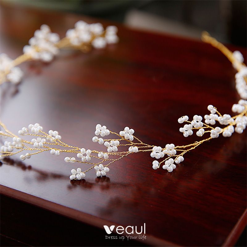 Modest / Simple Gold Bridal Hair Accessories 2020 Metal Beading