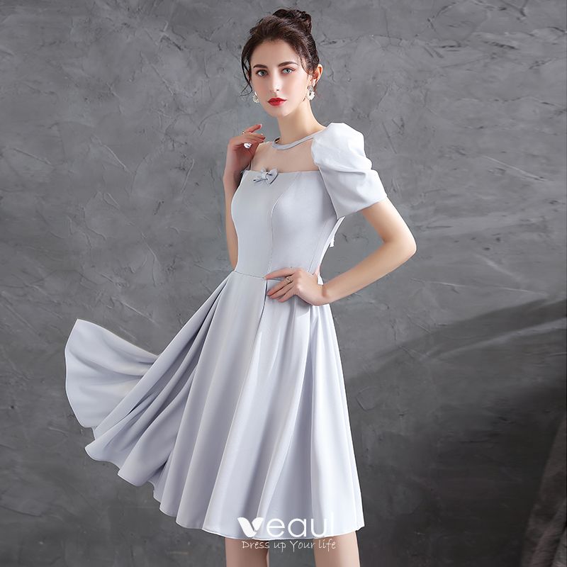 Fashion Grey Homecoming Satin Graduation Dresses 2021 A-Line / Princess ...