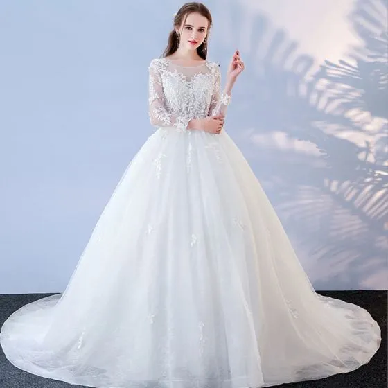 Affordable White Pierced Wedding Dresses 2017 Ball Gown Scoop Neck Long ...