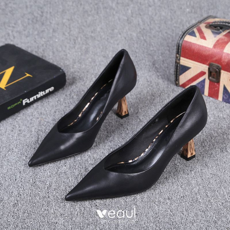 Modest / Simple Black Office OL Leather Pumps 2021 6 cm Stiletto Heels ...