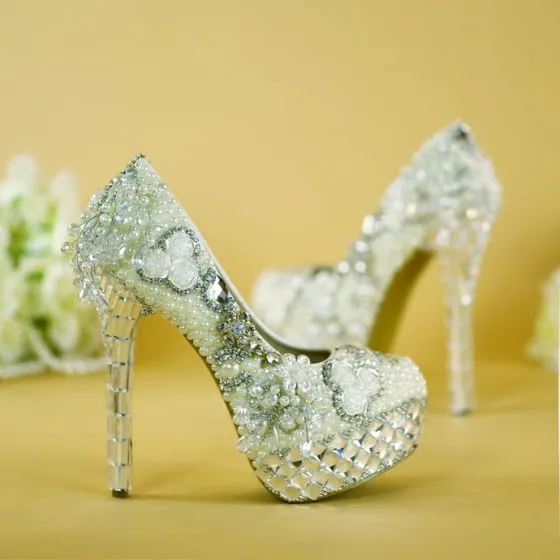 Sparkly White Wedding Shoes 2019 Beading Crystal Rhinestone Pearl ...