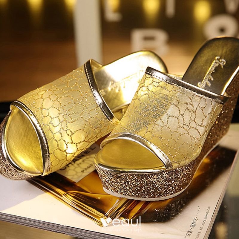 Charming Gold Evening Party Womens Sandals 2020 Glitter Sequins 9