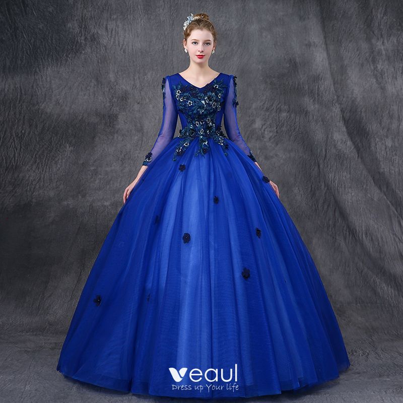 blue long sleeve quinceanera dresses