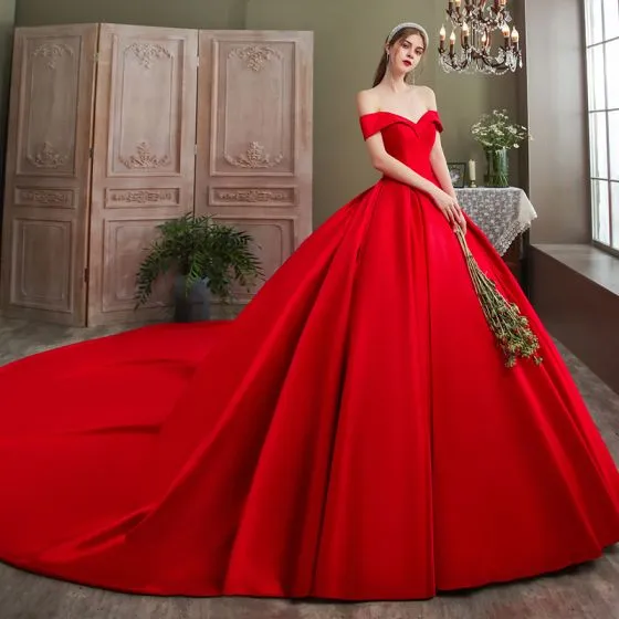 Embroidered And Sparkly Tea Length Elegant Red Dress for Bridesmaid