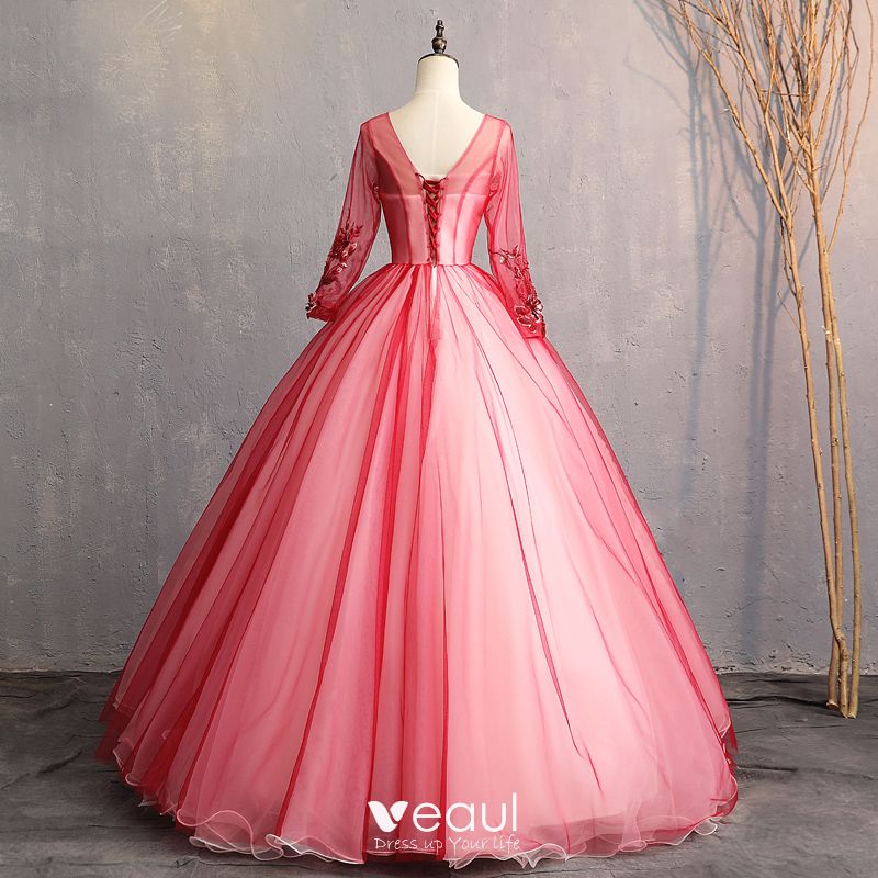 Vintage / Retro Burgundy Prom Dresses 2019 A-Line / Princess V-Neck ...
