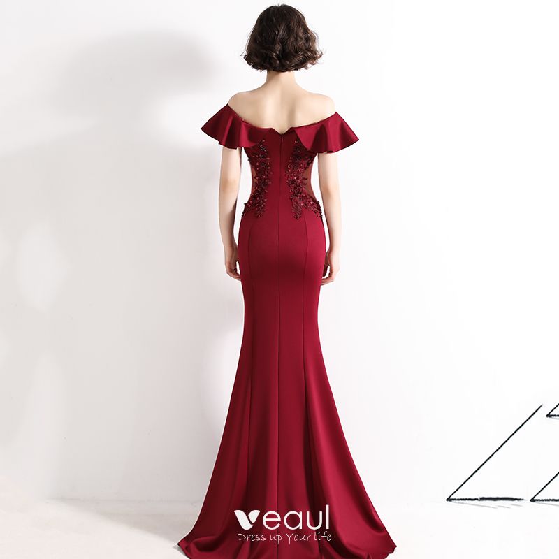 Chic / Beautiful Burgundy Evening Dresses 2020 Trumpet / Mermaid Off ...