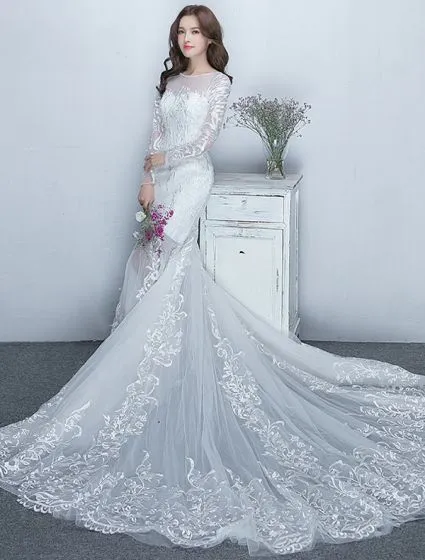 mermaid with sleeves wedding dress