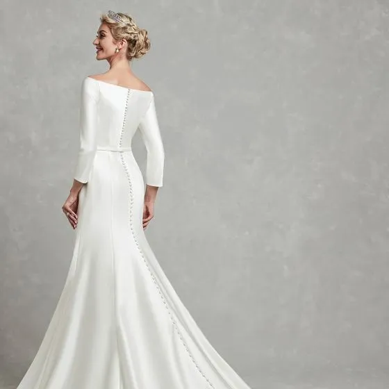 Classic Elegant White Wedding Dresses 2020 Trumpet / Mermaid Off-The ...