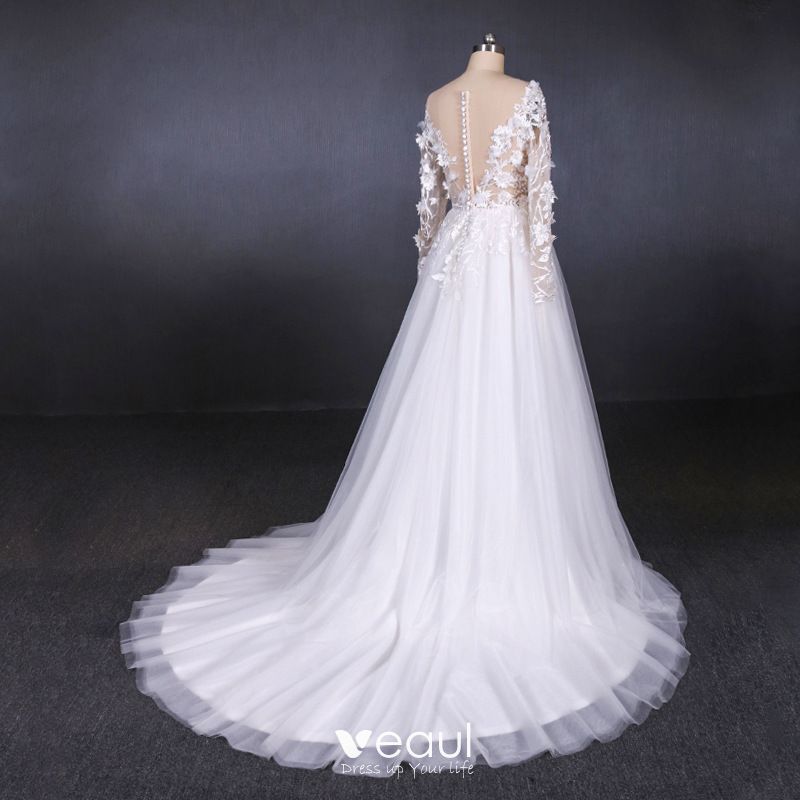 wedding dress with deep v front