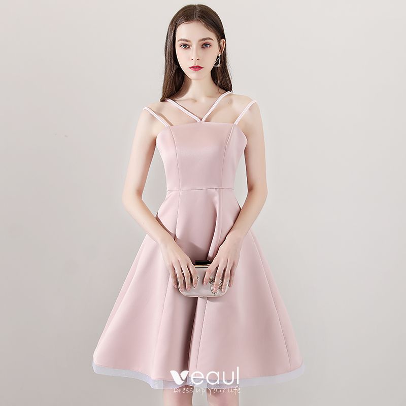 Modest / Simple Blushing Pink Homecoming Graduation Dresses 2018 A-Line ...