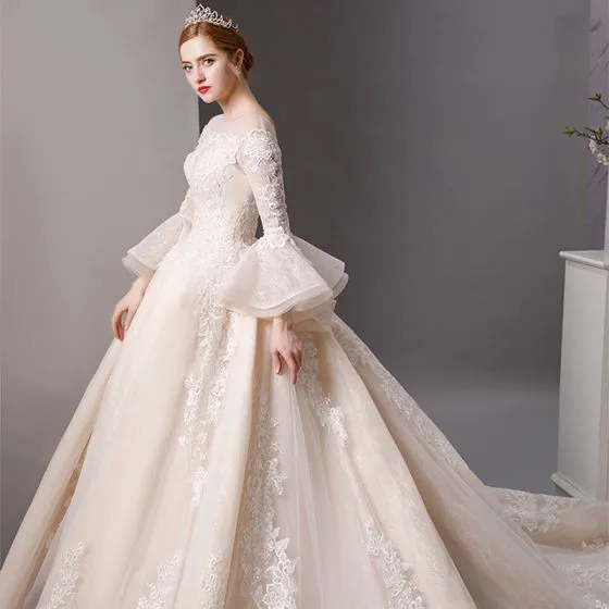 Luxury / Gorgeous Champagne See-through Wedding Dresses 2019 Ball Gown ...