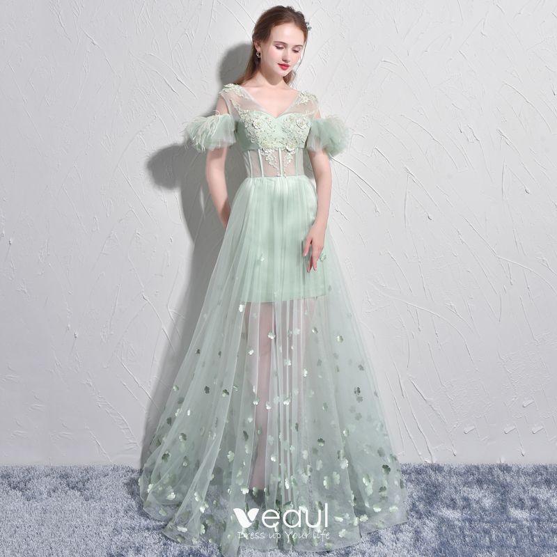 pastel green long gown