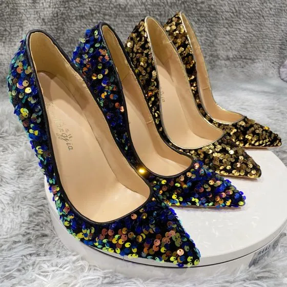 Sparkly Royal Blue Cocktail Party Sequins Pumps 2020 12 cm Stiletto ...