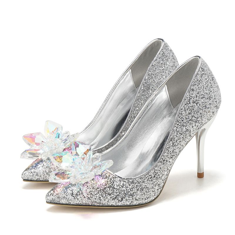 5cm New Fashion Crystal Flower Pumps Sexy Block Heels Banquet Wedding Women  Gold Shoes 41 42 43