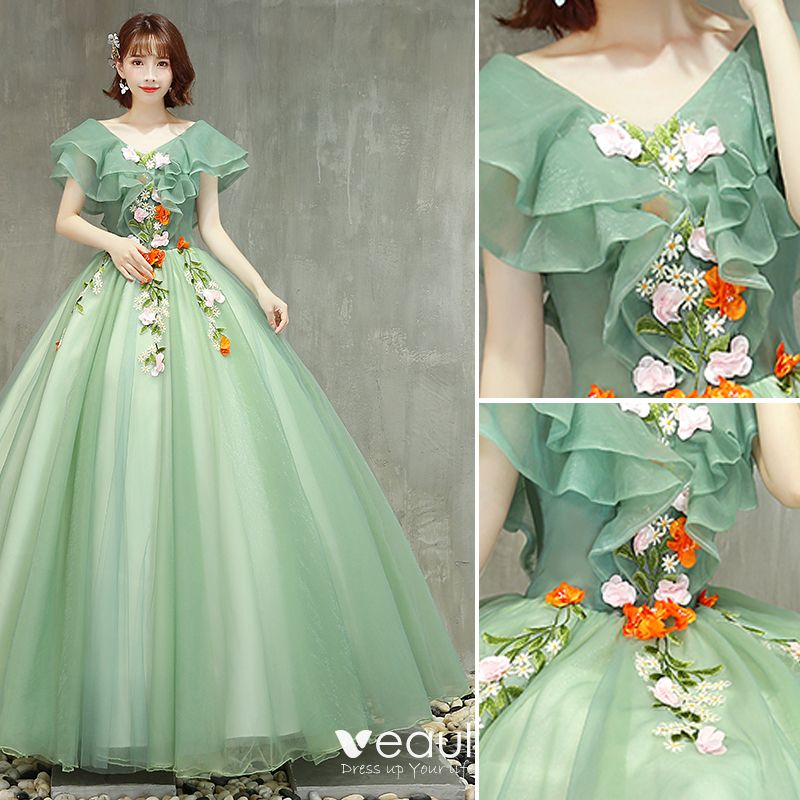 sage green ball gown