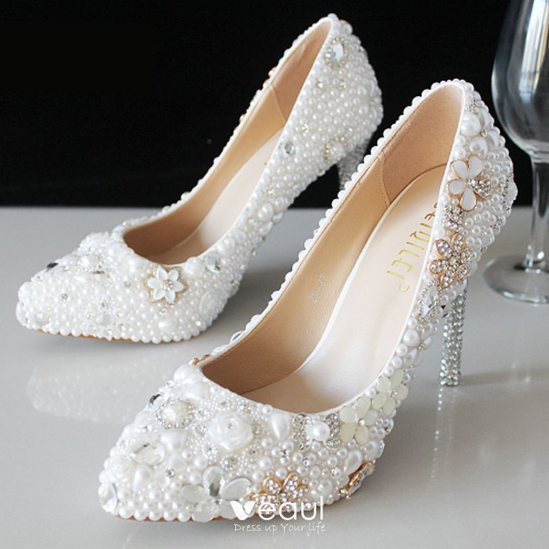 Swarovski AB Multi Crystal Bridal High Heel Peeptoe Ivory 