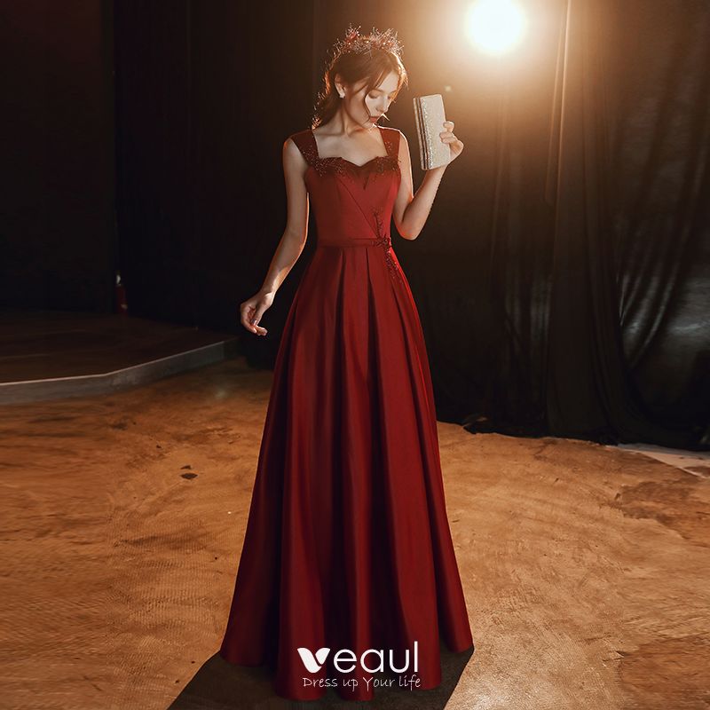 burgundy satin gown