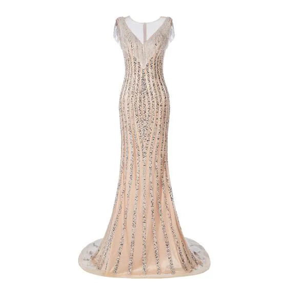High-end Champagne See-through Evening Dresses 2019 Trumpet / Mermaid ...