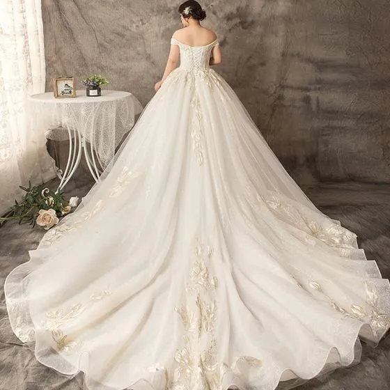 Luxury / Gorgeous White Ball Gown Plus Size Wedding Dresses 2019 Lace ...