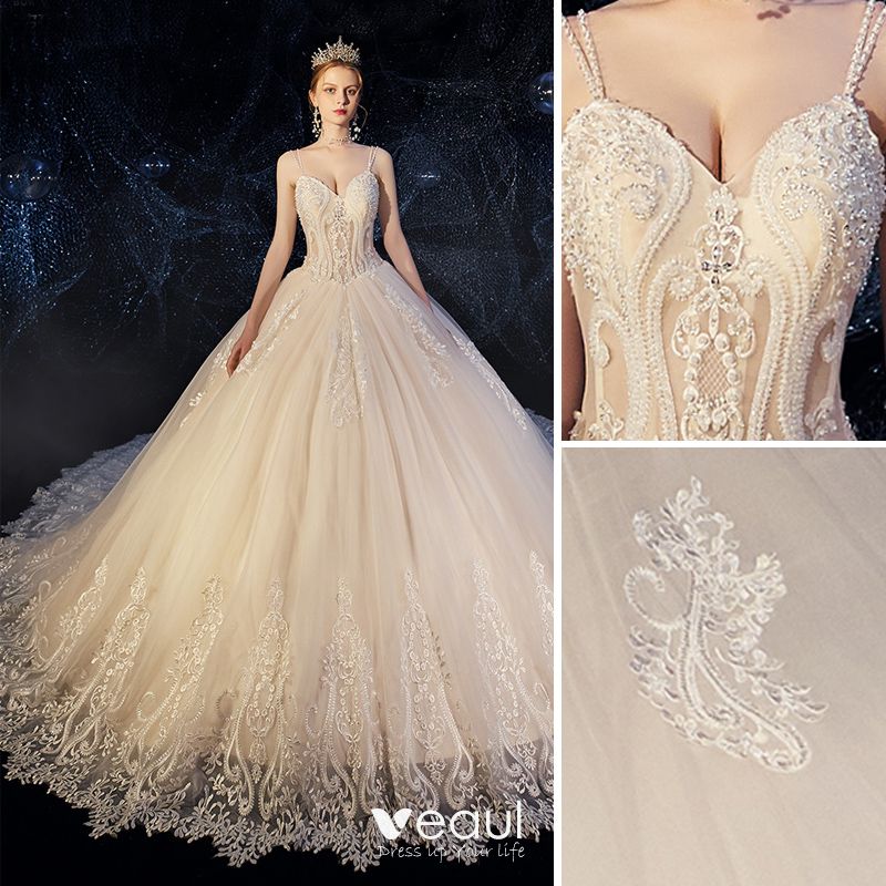 High End Champagne Wedding Dresses 2019 A Line Princess