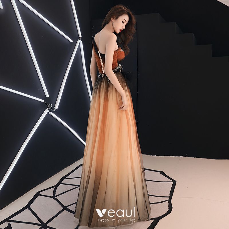 Elegant Orange Evening Dresses 2019 A-Line / Princess One-Shoulder ...