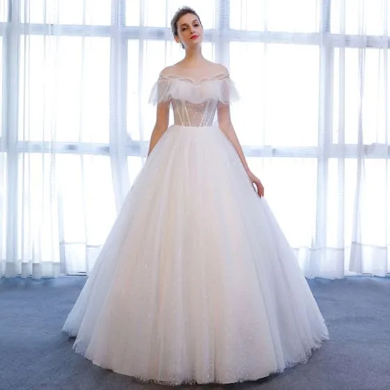 Chic Beautiful White Wedding Dresses 2018 A Line Princess Star Chic Beautiful White Wedding Dresses 2018 A Line Princess Star Crystal Scoop Neck Backless Short Sleeve Chapel Train