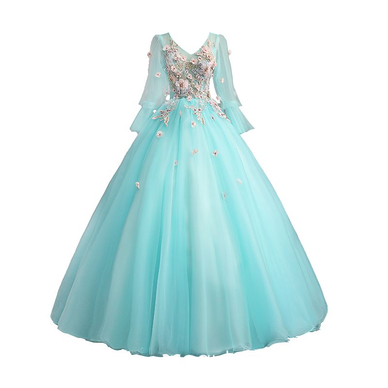Chic / Beautiful Jade Green Prom Dresses 2019 A-Line / Princess V-Neck Lace  Flower Appliques Pearl