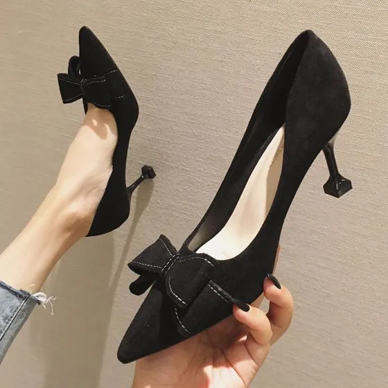 suede bow heels